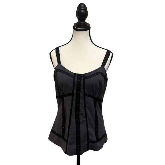 Black Orchid Gray Corset Cami Top Lace Trim Fitted Sleeveless Tank - Picture 1 of 8